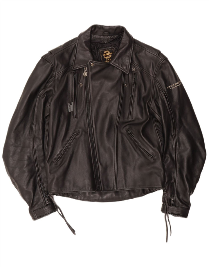 Jachetă motociclist din piele cu grafică pentru bărbați UK 42 XL Negru