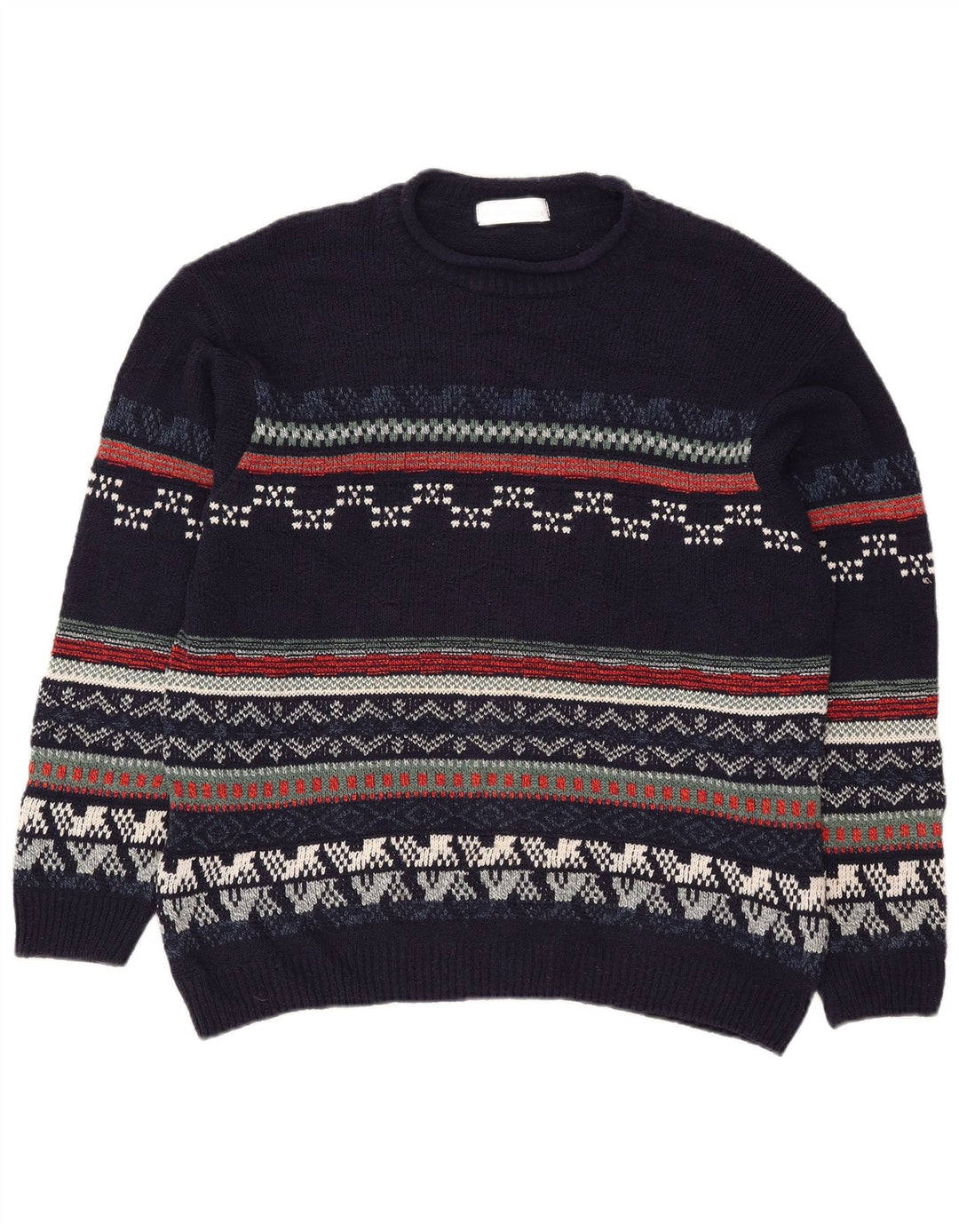 Pulover pentru bărbați Marks & Spencer, cu gât crew, Fair Isle, mare, bleumarin