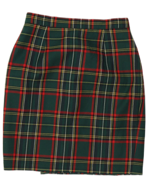 Fusta creion vintage pentru femei W28 carouri verde mediu