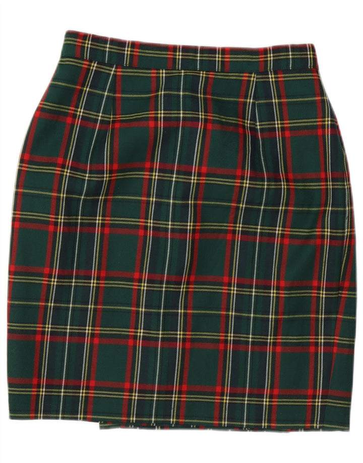 Fusta creion vintage pentru femei W28 carouri verde mediu