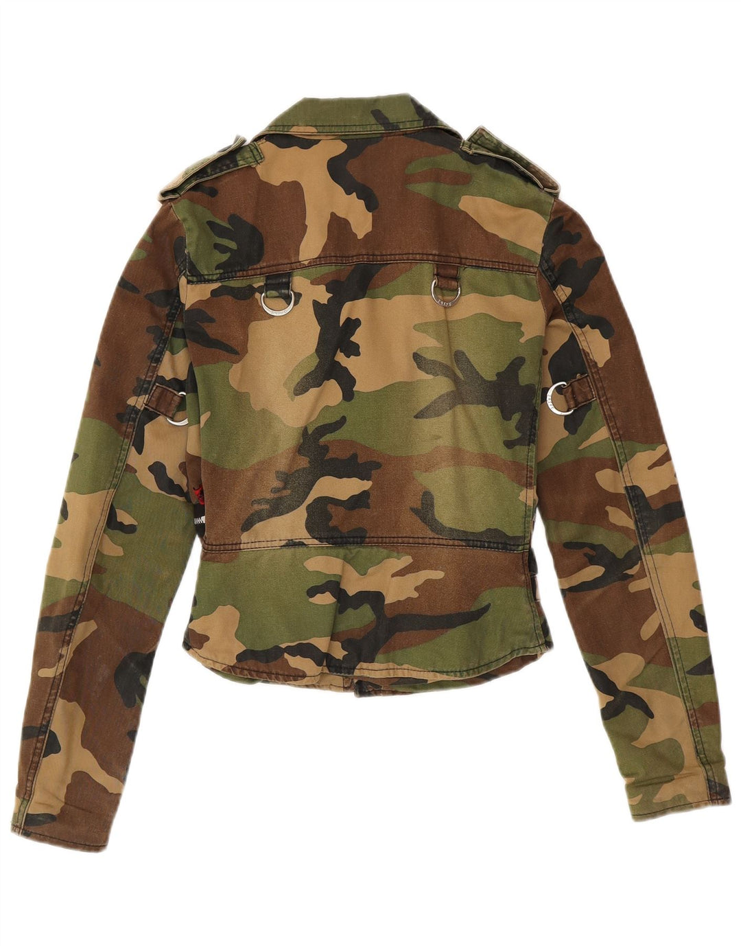 Jachetă militară crop TRIPP NYC pentru femei UK 10, bumbac camuflaj kaki mic