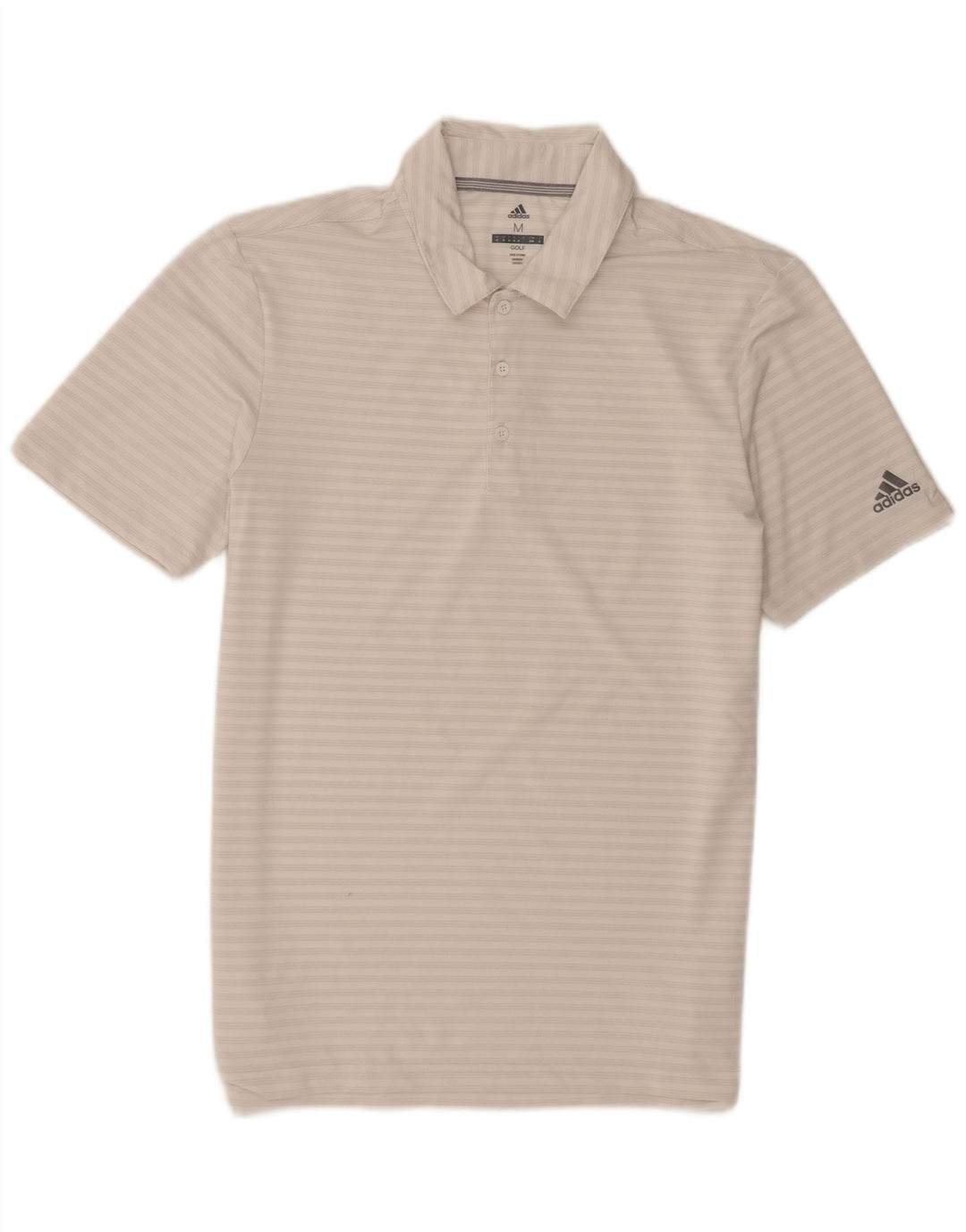 Tricou polo de golf pentru bărbați Adidas, poliester cu dungi albe medii