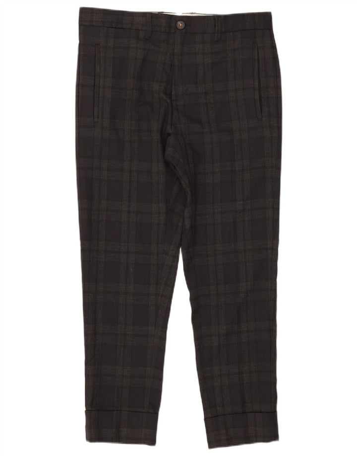 Pantaloni tăiați pentru bărbați Zara EU 38 Mici L30 L25 Poliester cu carouri gri