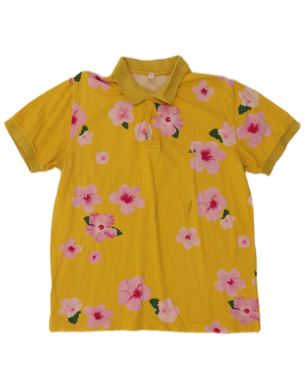 Sun68 Tricou Polo pentru Femei UK 18 XL Bumbac Floral Galben