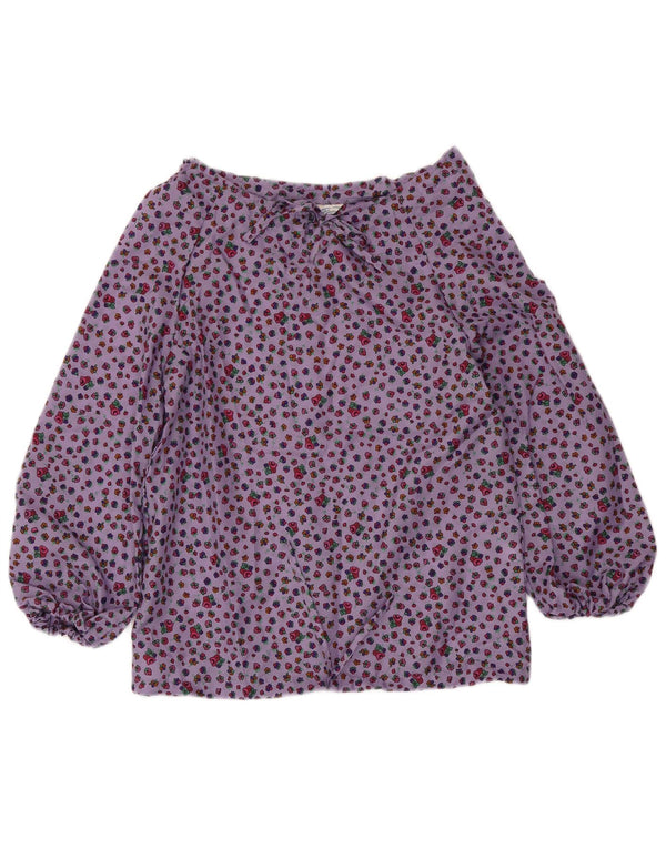 Bluză pentru femei VINTAGE cu umăr dezactivat UK 14 Medium Purple Floral