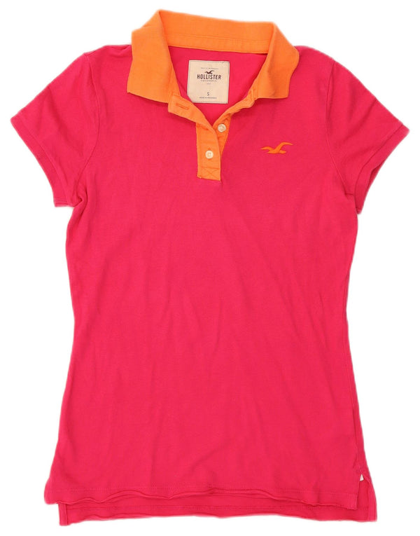 Hollister Womens Rugby Polo Shirt UK 10 Small Pink Colourblock Cotton