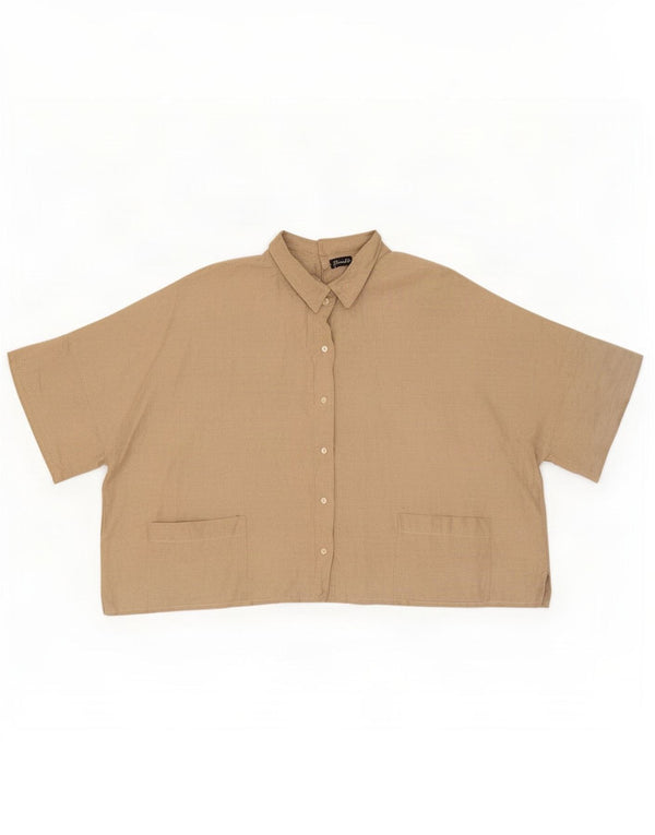 Bluză vintage pentru femei, cămașă crop UK 22 3XL bumbac bej