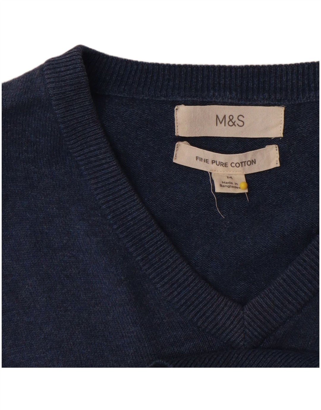 Pulover pentru bărbați Marks & Spencer, cu decolteu în V, din bumbac albastru mediu