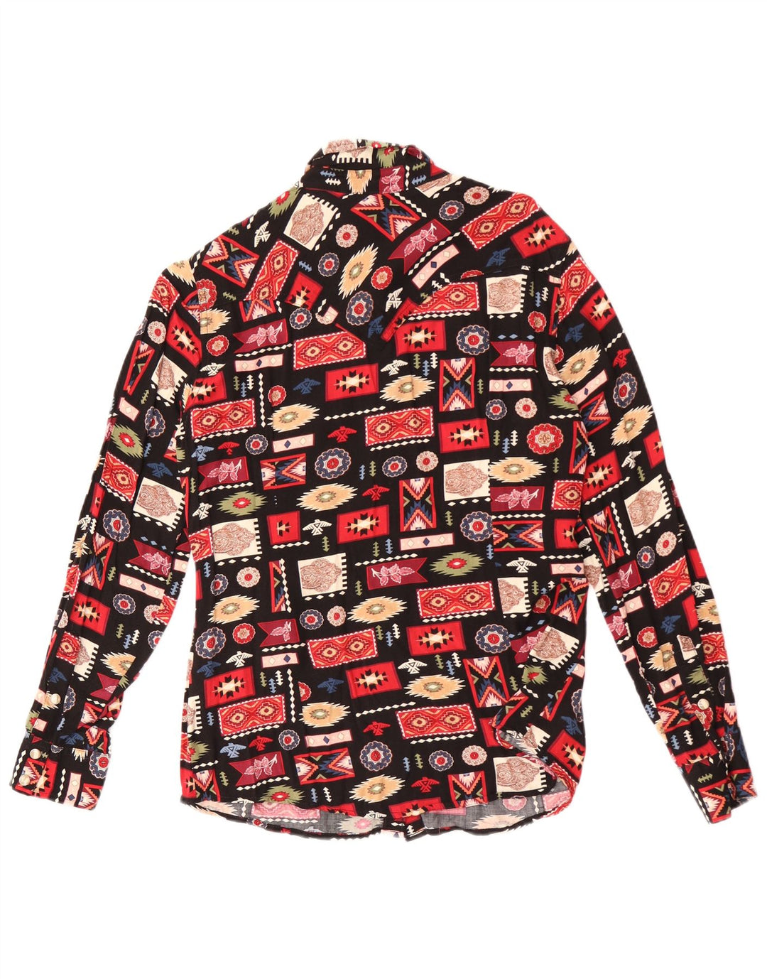 Bluză cămașă retro pentru femei Wrangler UK 14 Medium Black Geometric Rayon
