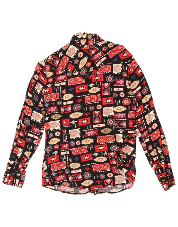 Bluză cămașă retro pentru femei Wrangler UK 14 Medium Black Geometric Rayon