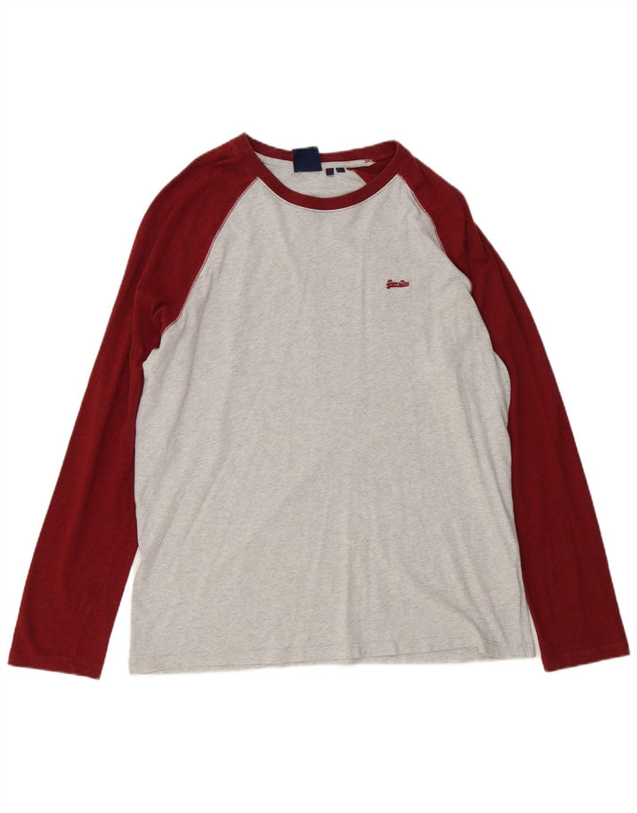 Top pentru bărbați Superdry cu mânecă lungă 2XL, gri, bumbac color bloc
