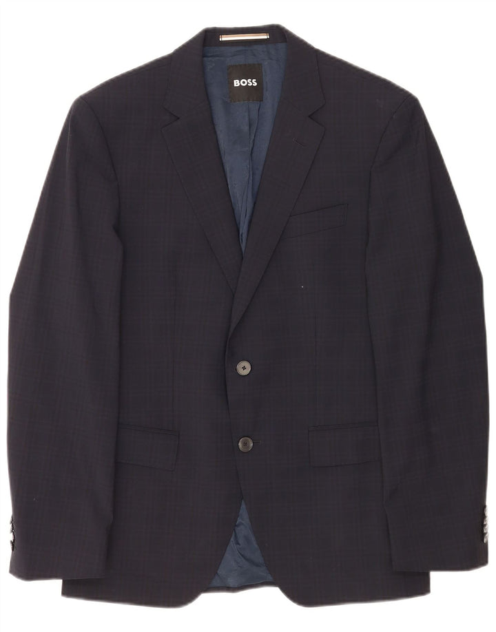 Jachetă Blazer pentru bărbați Hugo Boss cu 2 nasturi EU 48 Medium Bleumarin Check Classic