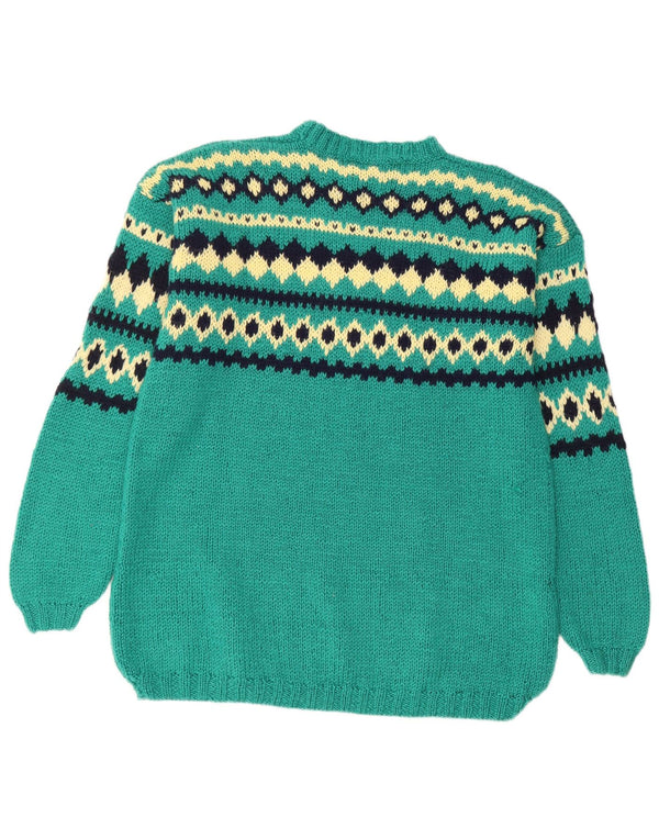 Pulover VINTAGE pentru femei cu decolteu triplu UK 14 Large Green Fair Isle