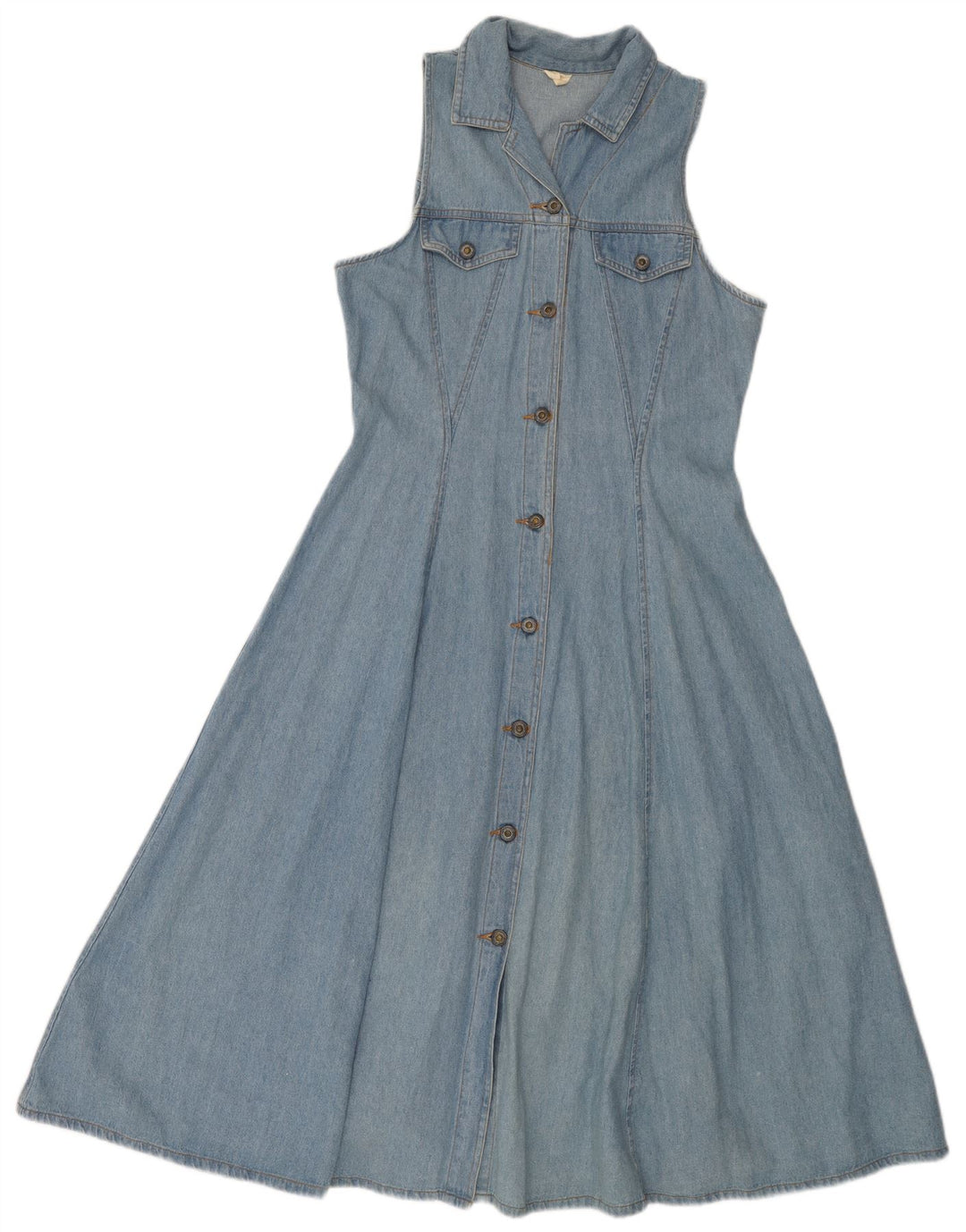 Rochie denim fără mâneci pentru femei VINTAGE UK 14 Bumbac albastru mediu