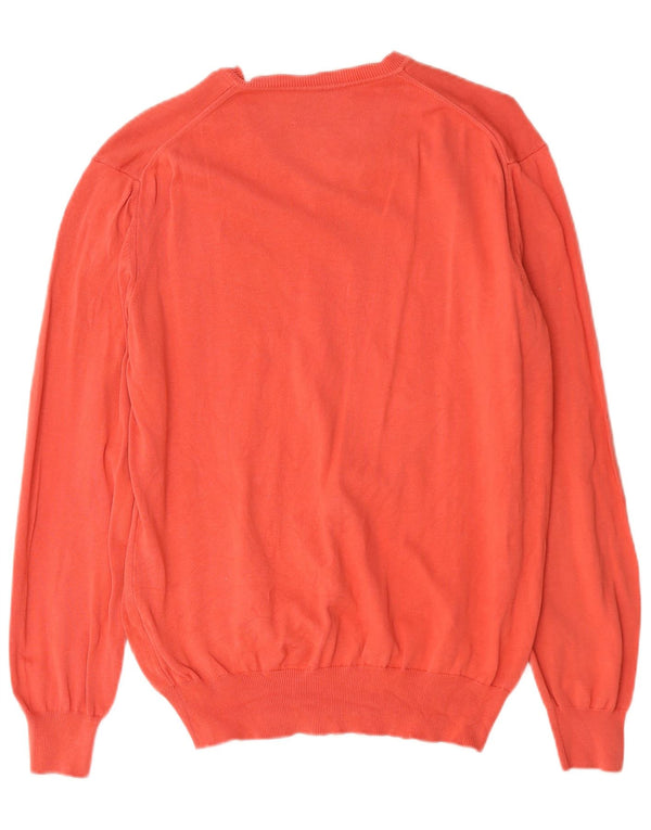 Marlboro Classics Mens V-Neck Jumper Sweater Large Orange Cotton