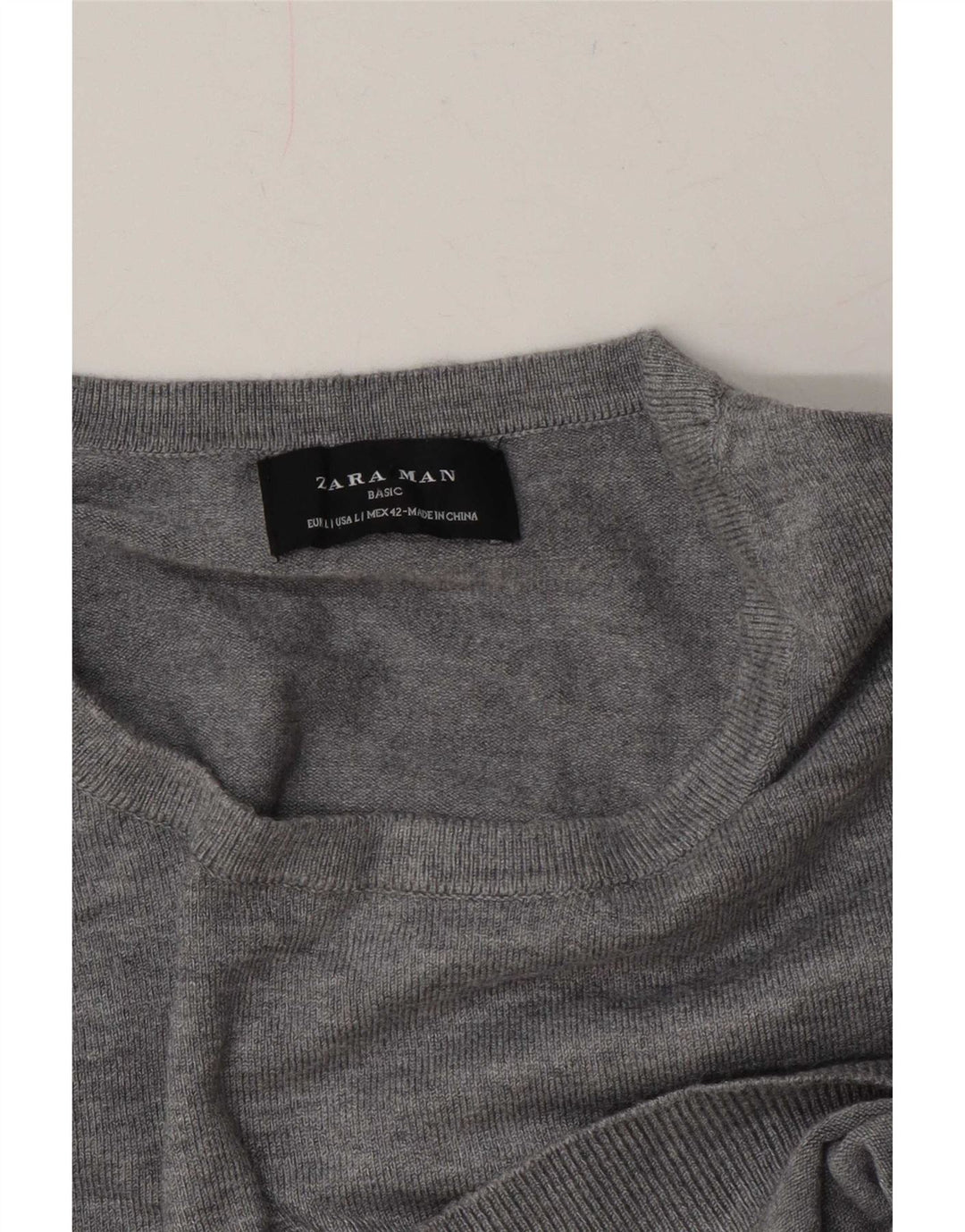 Pulover pentru bărbați Zara, cu gât crew, mare, gri