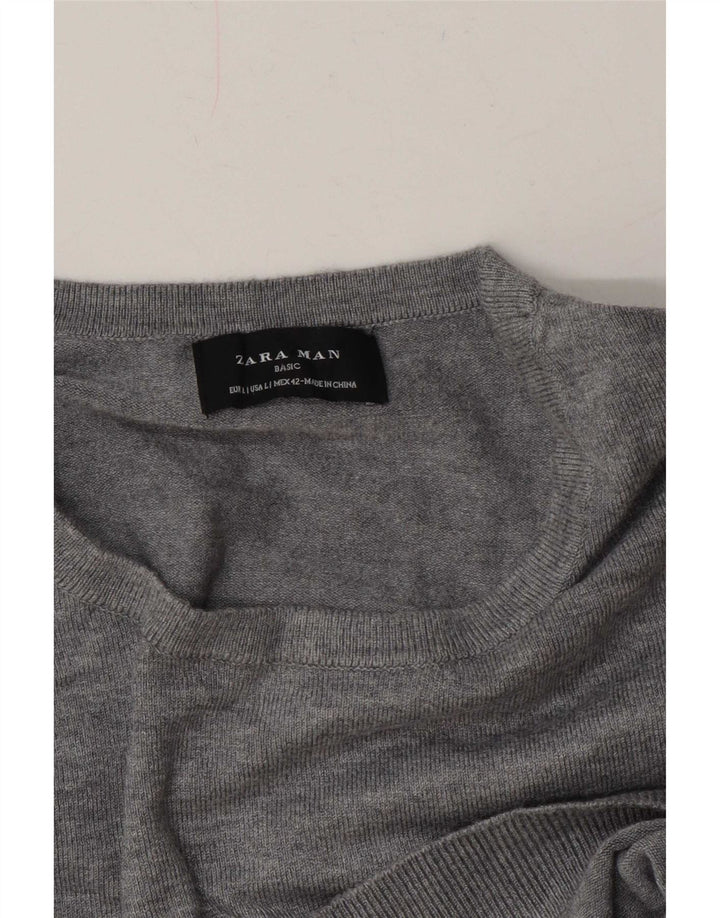 Pulover pentru bărbați Zara, cu gât crew, mare, gri