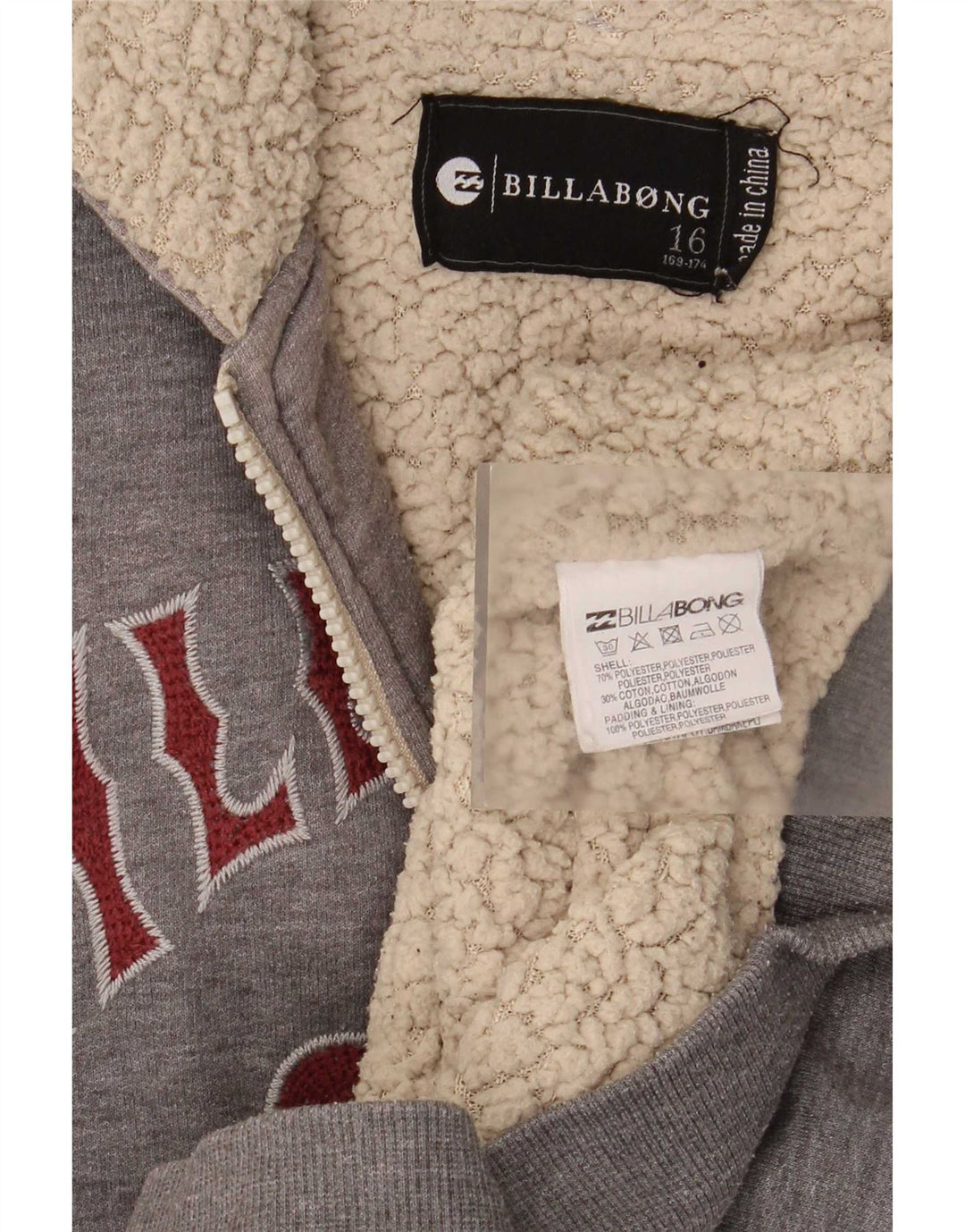 Pulover Billabong pentru băieți, cu fermoar grafic, 15-16 ani, poliester gri