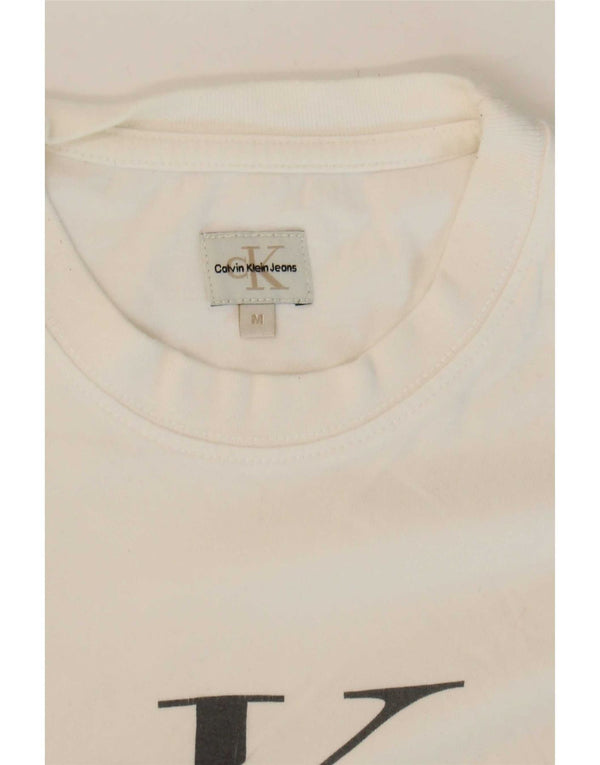 Calvin Klein Jeans Tricou cu grafic crop pentru femei Top UK 12 Medium White
