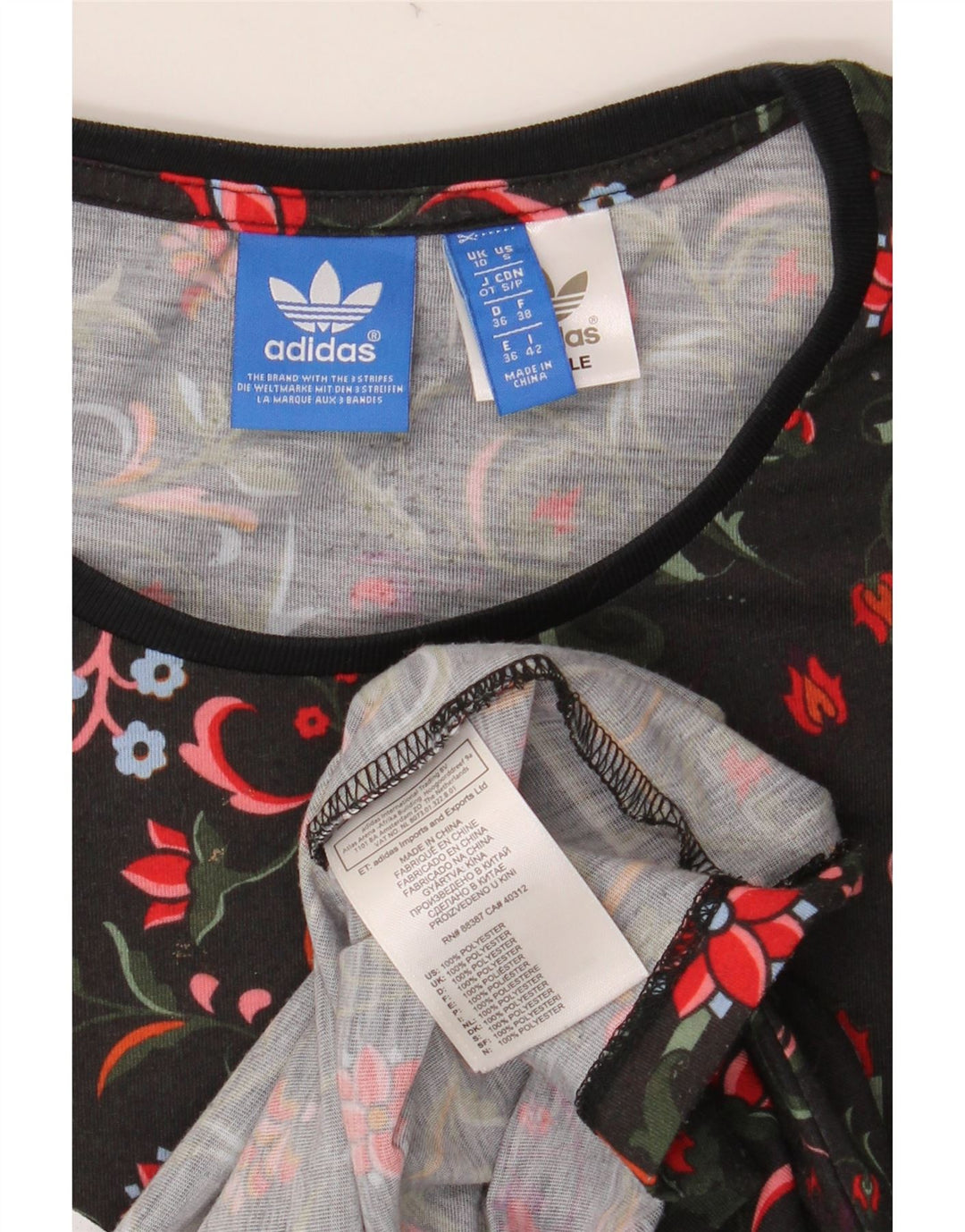 Tricou grafic ADIDAS pentru femei Top UK 10 Small Black Floral Poliester
