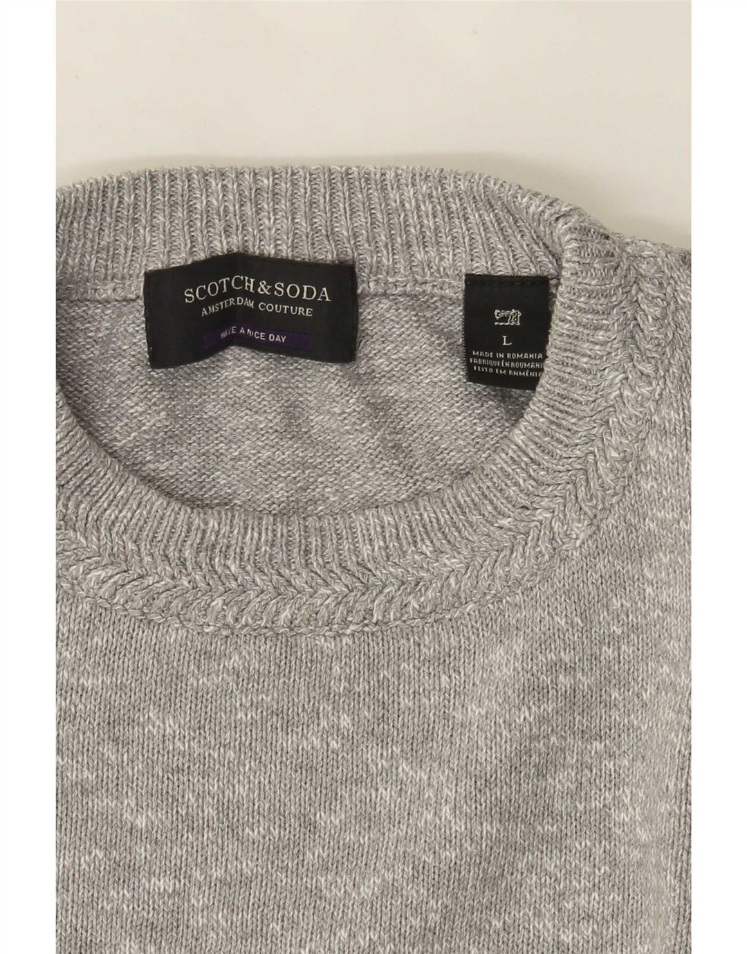 Scotch & Soda Pulover pentru bărbați cu decolteu rotund, mare, gri pete