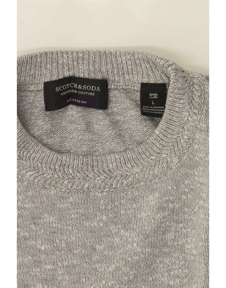 Scotch & Soda Pulover pentru bărbați cu decolteu rotund, mare, gri pete