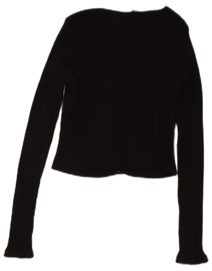 ZARA Womens Crop Cardigan Top UK 12 Medium Black Cotton