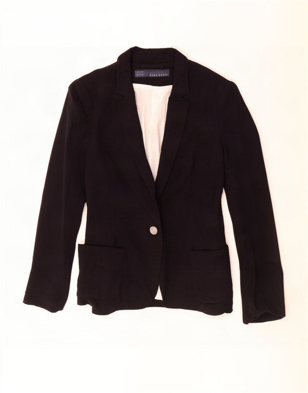 Blazer pentru femei Zara cu 1 nasture, UK 10, mic, negru, viscoză