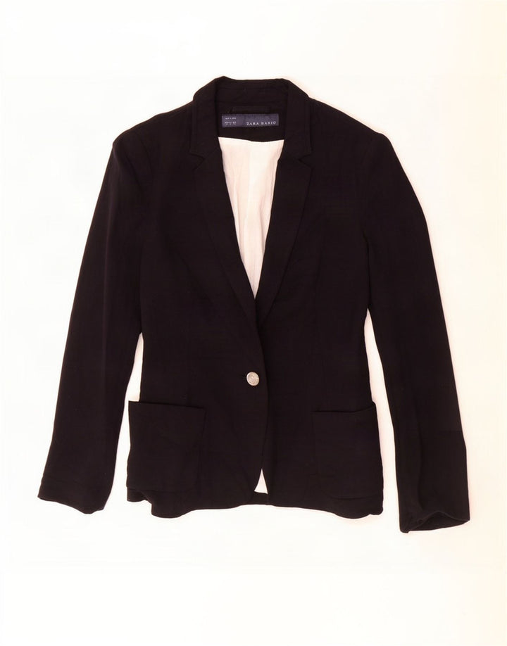 Blazer pentru femei Zara cu 1 nasture, UK 10, mic, negru, viscoză
