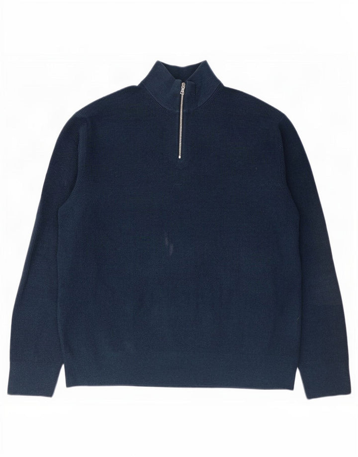 Pulover pentru bărbați Marks & Spencer, cu fermoar și gât, poliester bleumarin 3XL