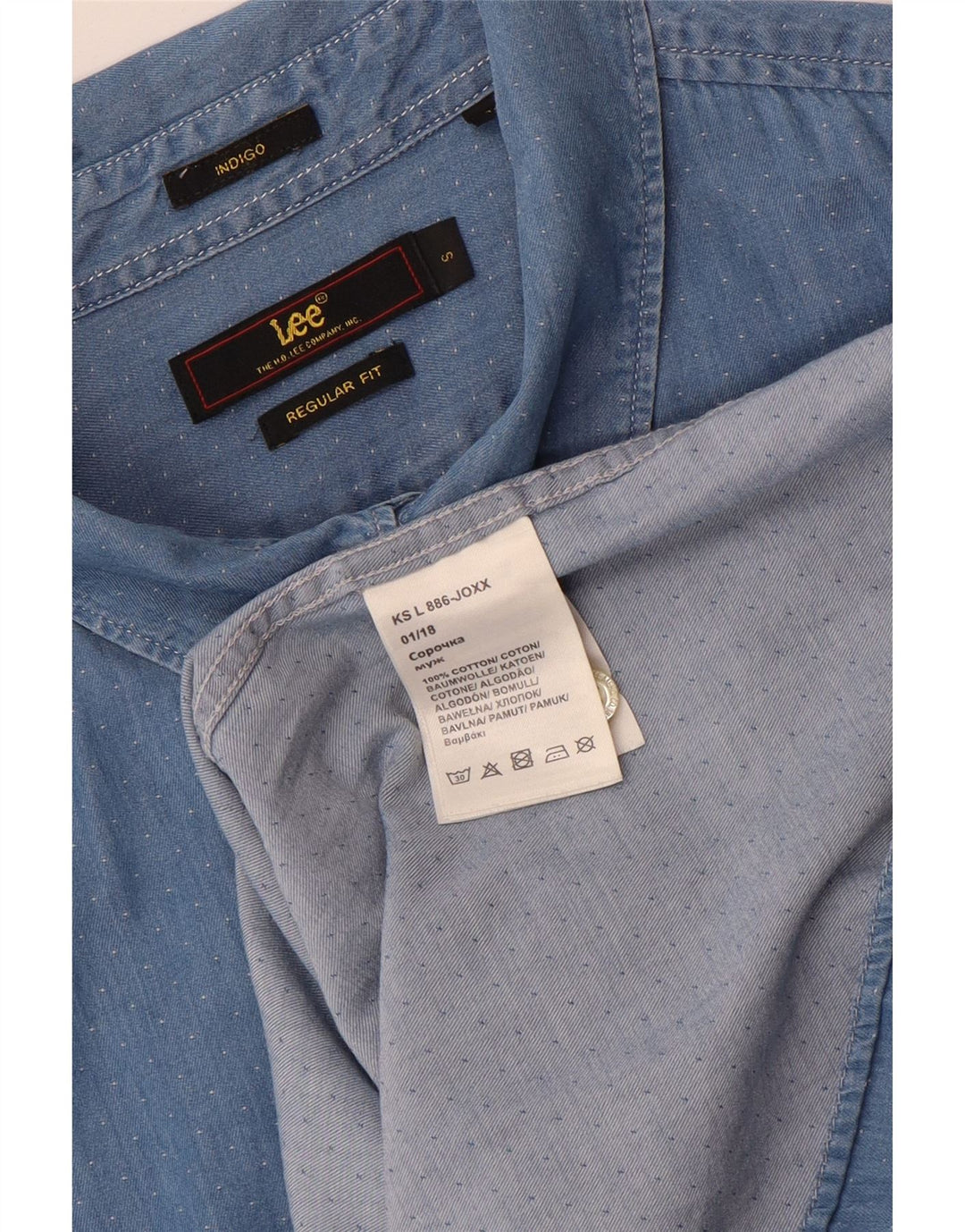 Cămașă Lee pentru bărbați, cu mânecă scurtă, cu mânecă scurtă, de denim, bumbac cu pete albastre mici