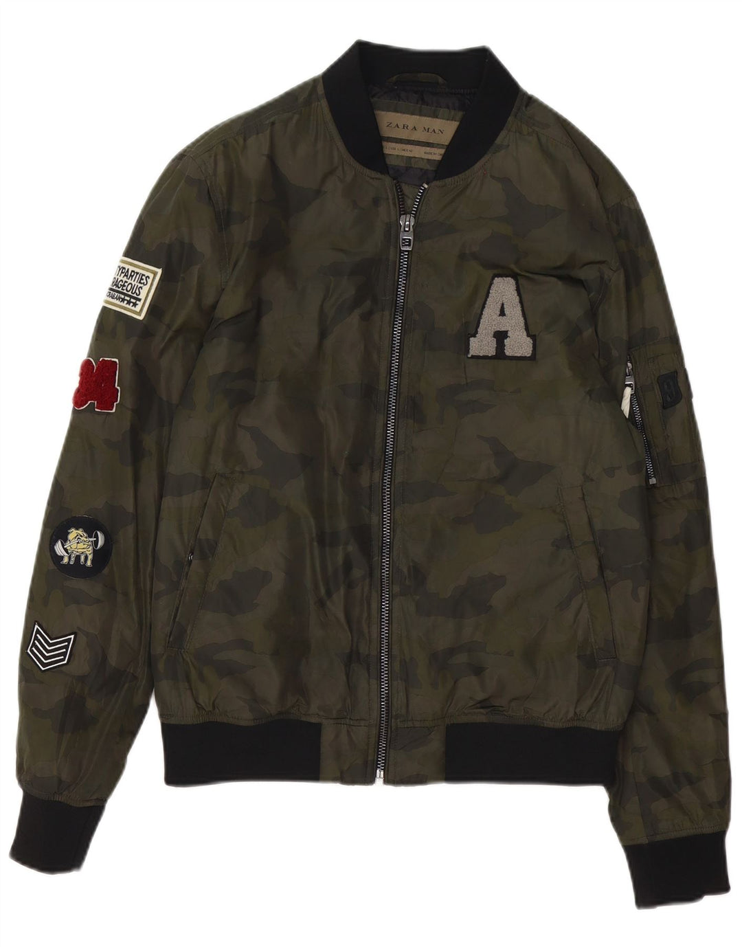 Jachetă Bomber cu grafică pentru bărbați Zara UK 40 Poliester camuflaj verde mare