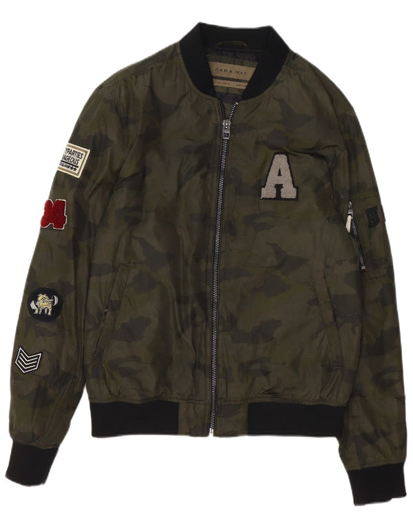Jachetă Bomber cu grafică pentru bărbați Zara UK 40 Poliester camuflaj verde mare