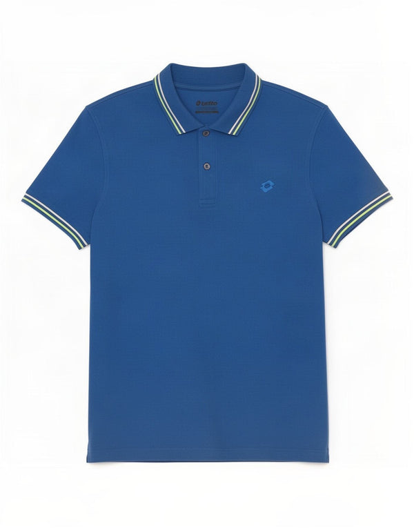 Tricou polo pentru bărbați Lotto, bumbac cu dungi albastre medii