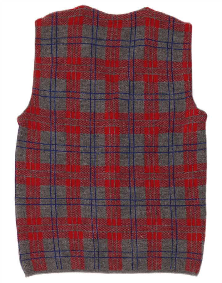 Cardigan Vintage fără mâneci pentru bărbați, lână cu carouri mici, gri