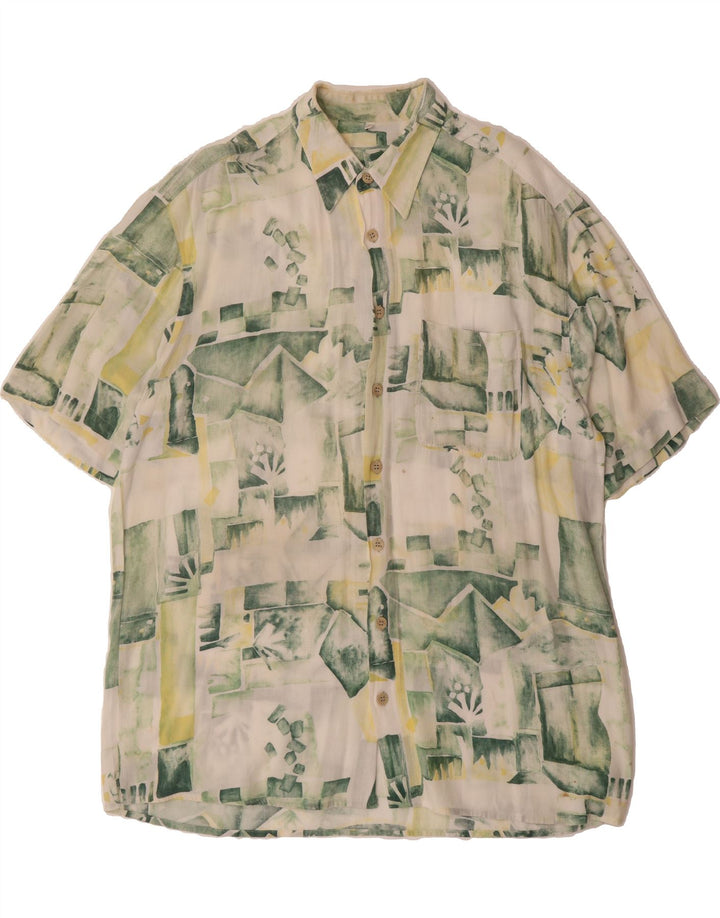 VINTAGE Mens Short Sleeve Shirt XL Green Geometric Vintage Vintage and Second-Hand Vintage from Messina Hembry 