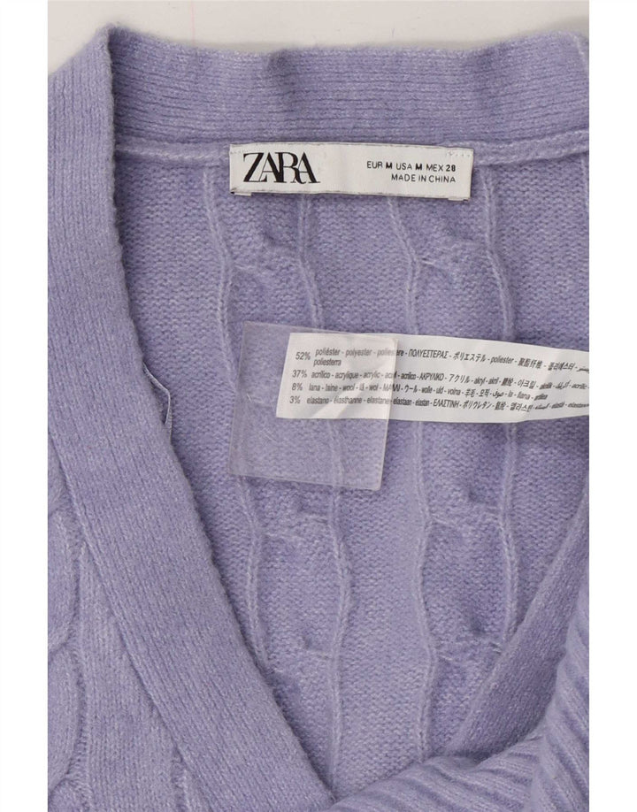 Pulover cardigan pentru femei Zara UK 14 Poliester violet mediu