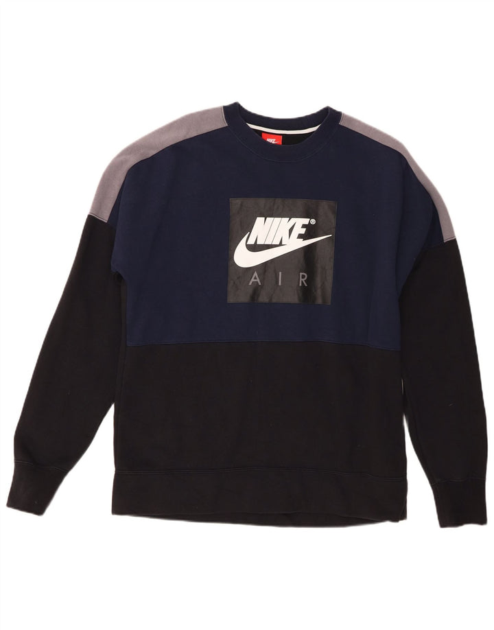 Hanorac grafic pentru bărbați Nike Pulover mediu albastru bleumarin din bumbac color bloc