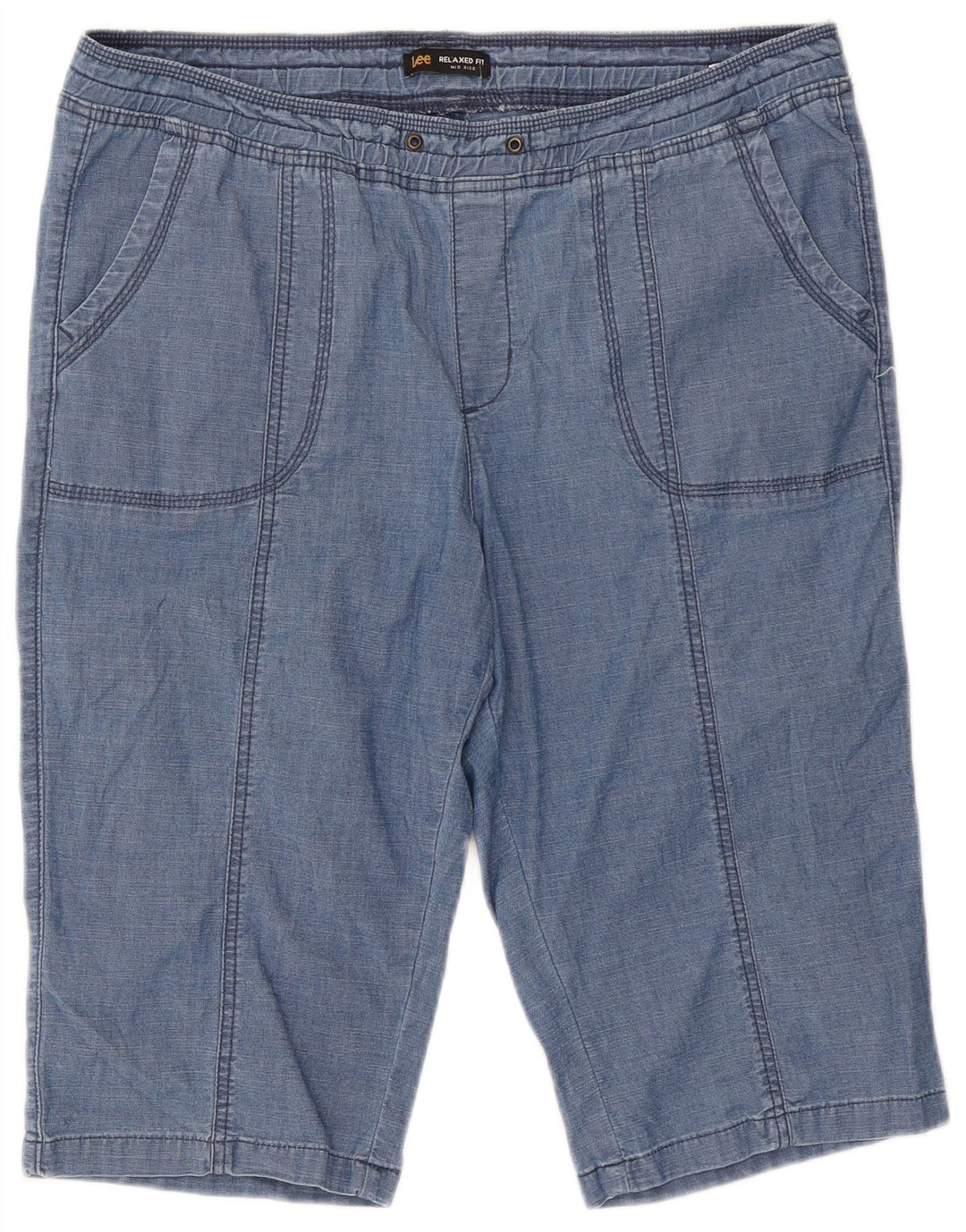 Bermuda Lee, cu talie medie, pentru femei, cu talie relaxată, UK 16 2XL W38, bumbac albastru