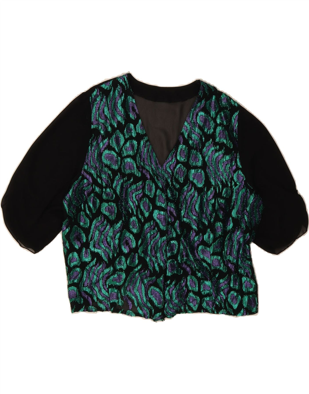VINTAGE Womens Abstract Pattern Blouse Top UK 14 Medium Black Vintage Vintage and Second-Hand Vintage from Messina Hembry 
