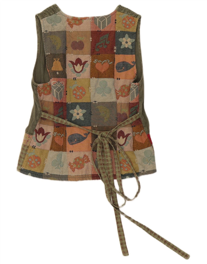 Bluză cămașă fără mâneci Vintage pentru femei IT 44 Medium Kaki Patchwork