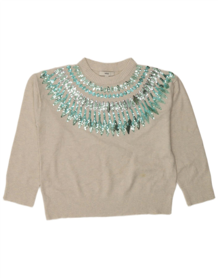 Pulover pentru femei Marks & Spencer cu decolteu rotund UK 14 Bej mediu