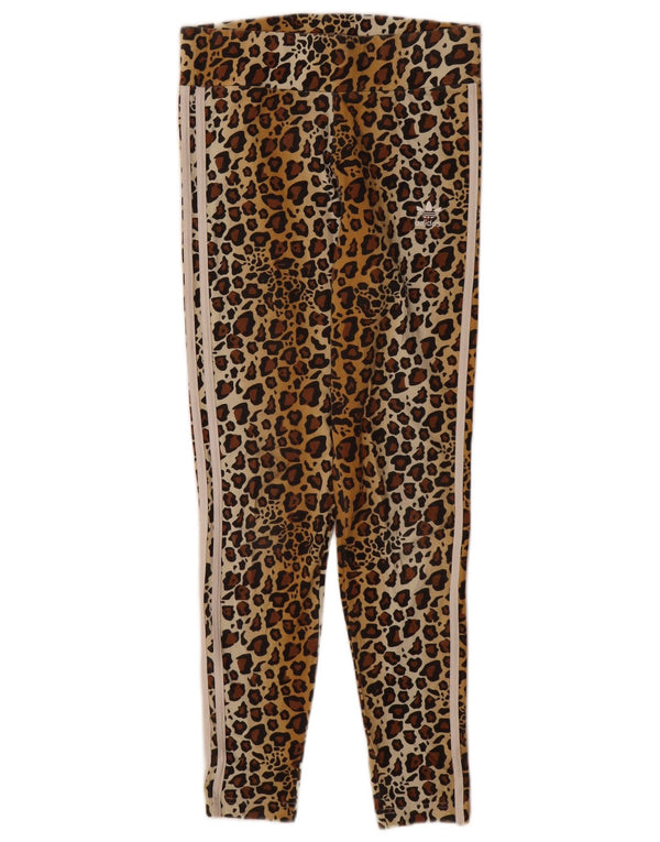 Leggings pentru femei Adidas UK 12, maro mediu, bumbac cu imprimeu animal