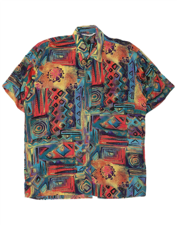 Cămașă Vintage pentru bărbați cu mânecă scurtă, mare, multicoloră, geometrică