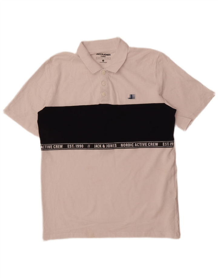 Tricou polo Jack & Jones pentru bărbați, alb mediu, color block, bumbac