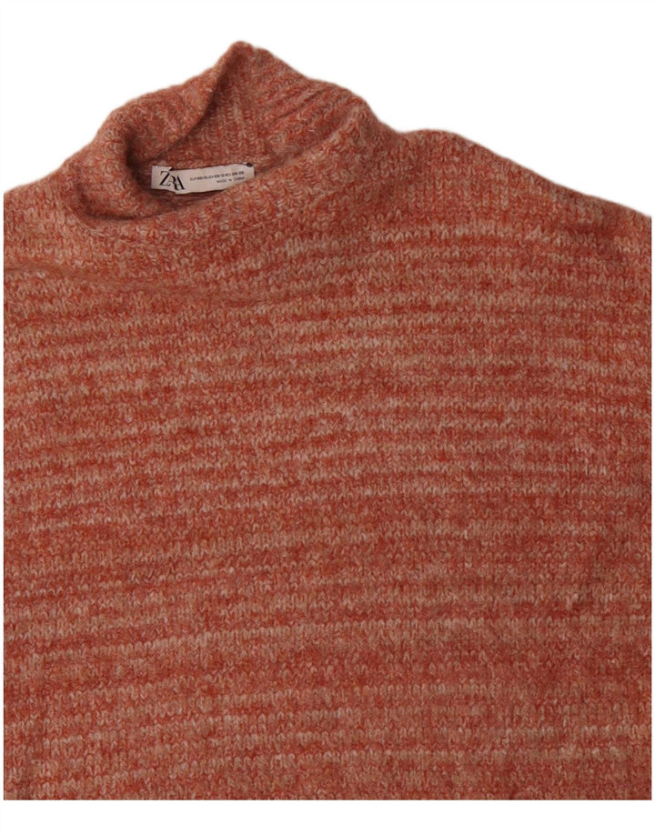 Pulover de damă ZARA cu gât țestoasă supradimensionat, UK 6 XS, poliester portocaliu