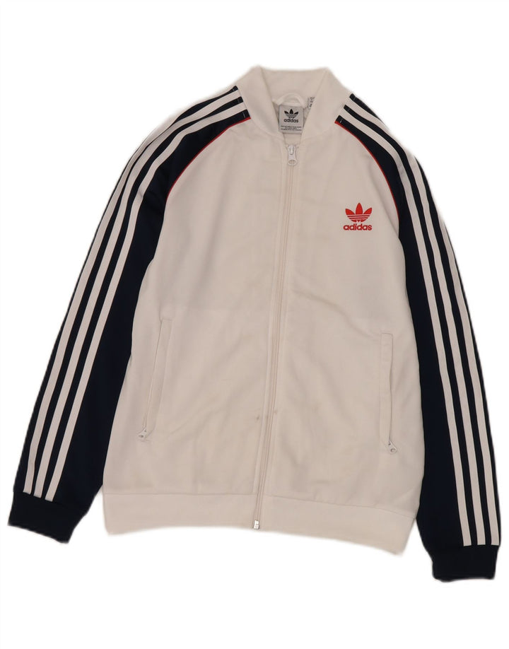 Jachetă de trening pentru băieți Adidas 11-12 ani, alb, poliester color bloc