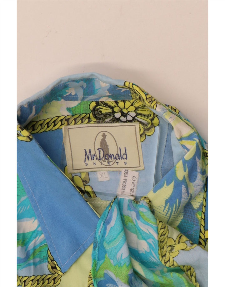 Cămașă Vintage pentru bărbați XL Blue Patchwork Viscose