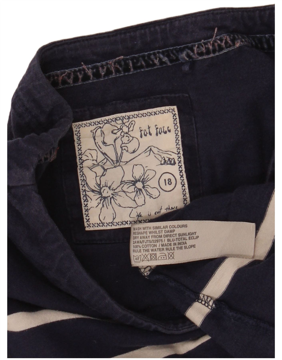 FAT FACE Top pentru femei cu mânecă lungă UK 18 XL, bumbac cu dungi bleumarin