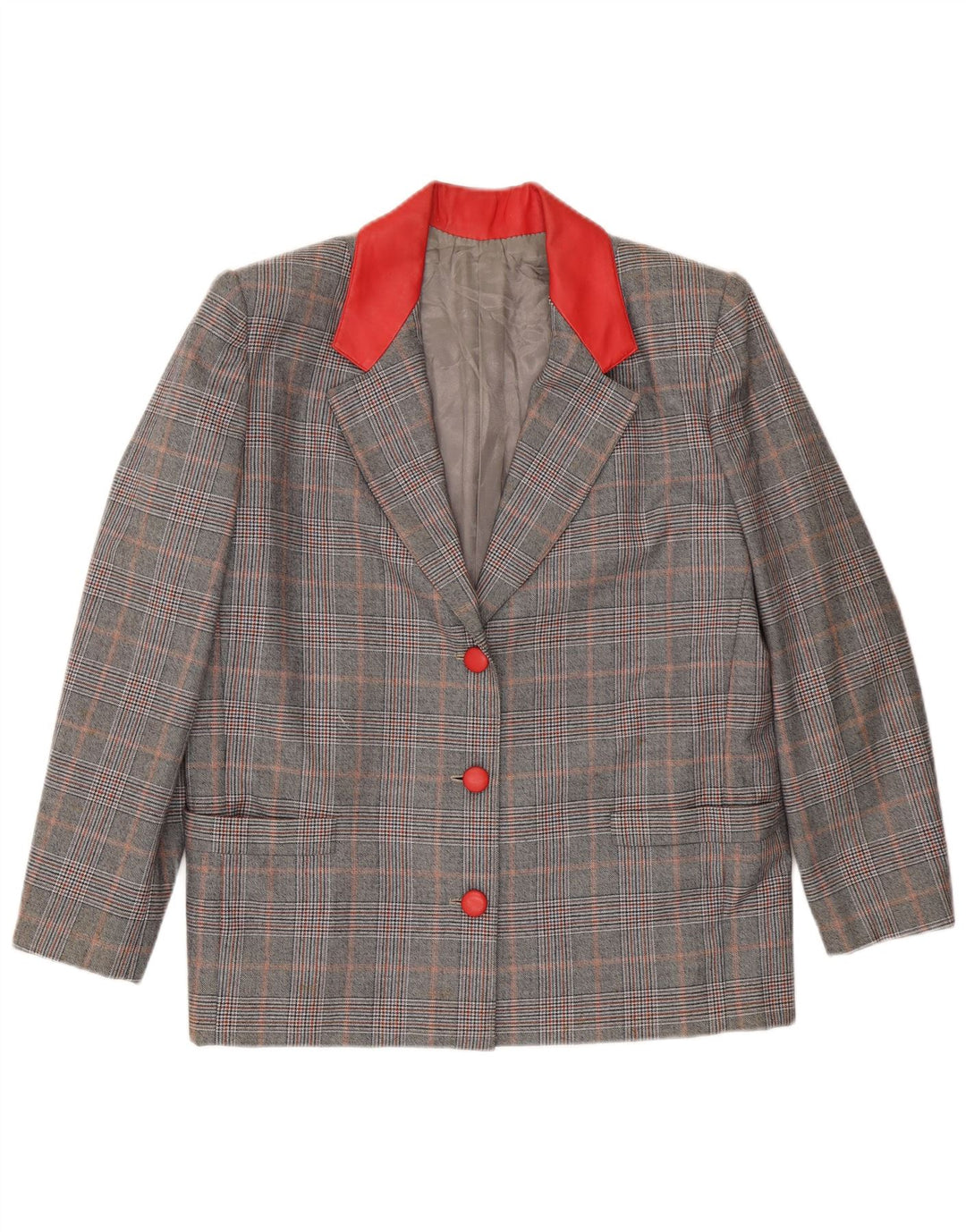 Jachetă pentru femei VINTAGE cu 3 nasturi, UK 16, mare, gri, în carouri